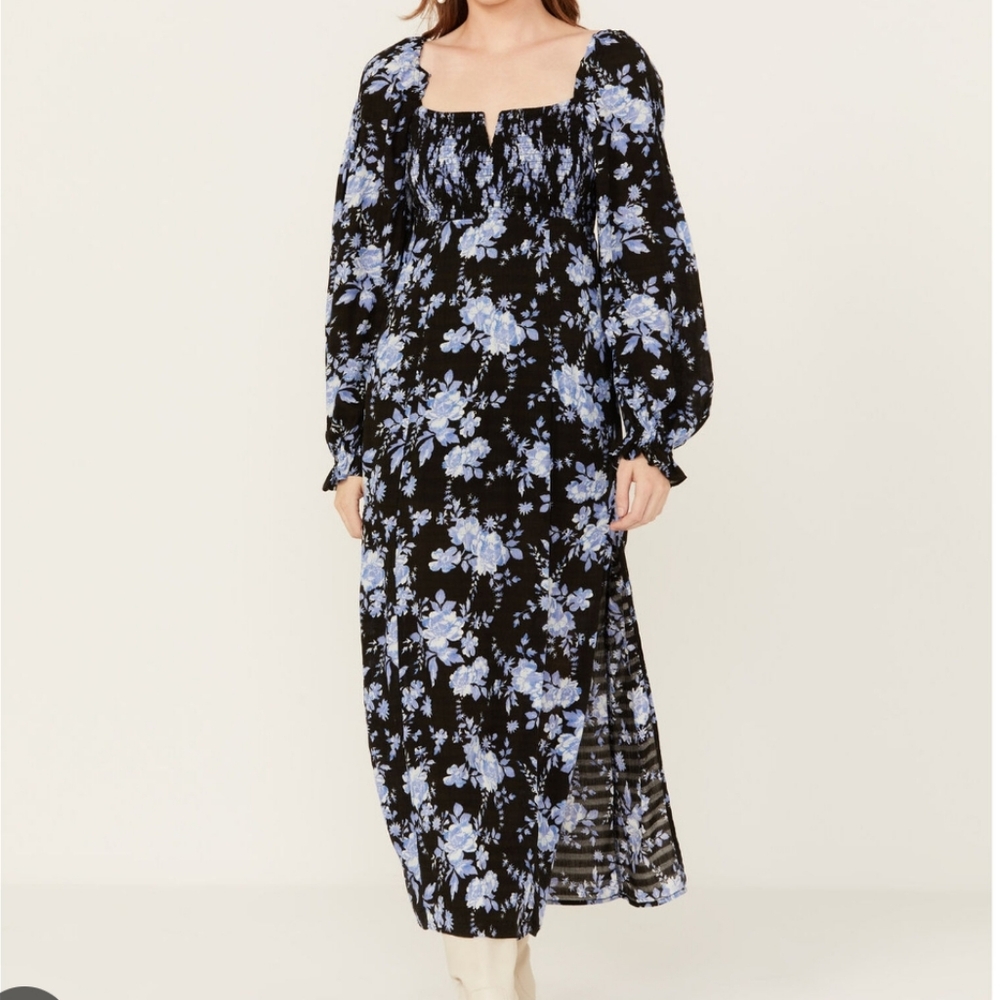 Free People Black and Blue Floral Dress